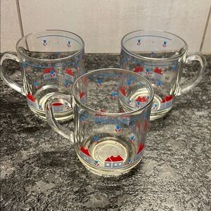 Luminarc Glass mugs with handle. Country Cottage. Folk Art
